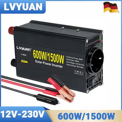 600W 1500W Wechselrichter DC 12V zu 230V Camping Wohnmobil Zubehör schwarz 2USB