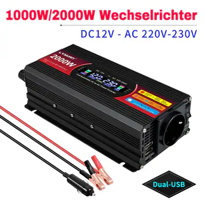 1000W 2000W Wechselrichter DC 12V auf AC 230V USB AC Spannungswandler Campen