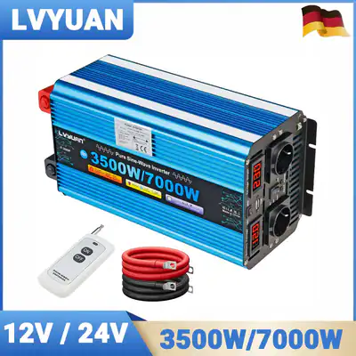 3500W 7000W Reiner Sinus Wechselrichter 12V 24V zu 230V Spannungswandler LED 2AC