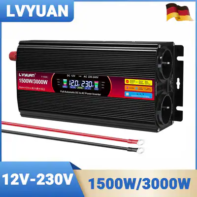 1500W 3000W 12V zu 230V Wechselrichter USB 2AC LCD Spannungswandler Adapter Camp