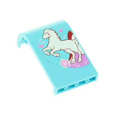 1x Lego Panele 3x4x6 hell azur blau gewölbt Sticker links Pferd 3186 2571pb07L