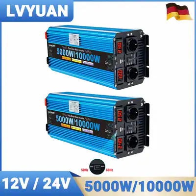 5000W 10000W Reiner Sinus-Wechselrichter 12V 24V zu 230V Spannungswandler LKW