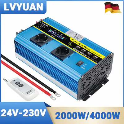2000W 4000W Reine Sinuswelle Spannungswandler 24V 230V Wechselrichter LCD 4USB