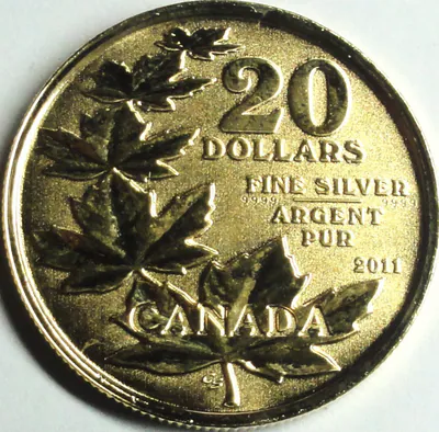 Kanada 20 Dollar 2011 Silber-999‰ Ahornblätter PP/Proof vergoldet + Kapsel