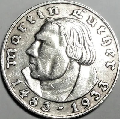 3. Reich 2 Reichsmark 1933 A Silber Martin Luther fast st/near unc. + Kapsel