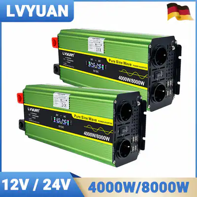 12V 24V zu 230V 4000W 8000W Reiner Sinus-Wechselrichter Spannungswandler LKW LCD