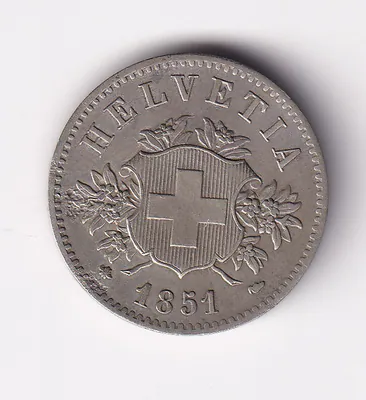 Münze Schweiz 20 Rappen 1851 kleine Macken sonst hübsch selten nsw-leipzig