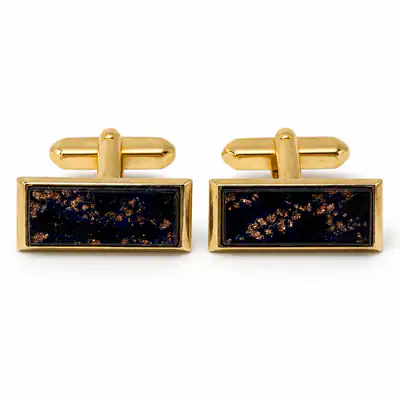 Vintage Cufflinks vergoldet Messing Goldfluss Optik Glasplatte Drehrohr Man