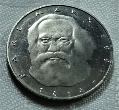 5,- DM - 1983 J - 100. Todestag von Karl Marx - stgl/unc mit Kapsel