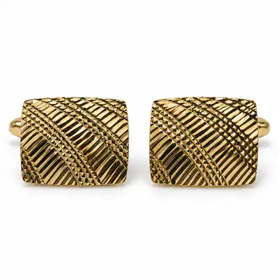 Vintage Manschettenknöpfe Messing Vergoldet Geometric Diamond Cut 1970s Cufflink