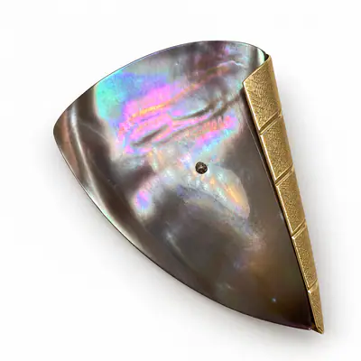 Vintage Brosche Perlmutt Abalone Shell vergoldet Art Deco Style Statement Brooch