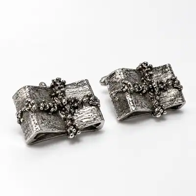 Brutalist Manschettenknöpfe Vintage Modernist Silver Plated 1970s Cufflinks