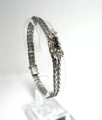 Art Deco 835 Silber Armband Saphir Floral Antik 19cm