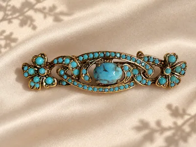 Brosche Goldfarben mit Türkisfarbenen Steinen - Vintage - Größe 5 cm