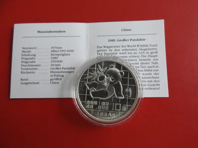 * China Panda 10 Yuan 1989 * Silber * 1. Oz. 999 (Schub147)