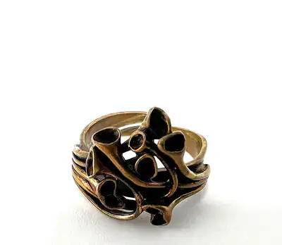 Vintage Bronze Ring Scandinavian Modernist Brutalist Statement Adjustable