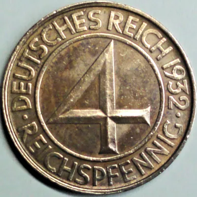 Weimarer Republik 4 Reichspfennig 1932 D - Adler st/unc mit Kapsel