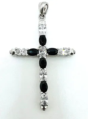 Großes XL Kreuz Anhänger 925 Silber mit Zirkonia Steinen Cross Pendant Necklace