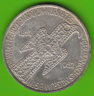 Münze Silber BRD 5 Deutsche Mark 1952 D Germanisches Museum nswleipzig