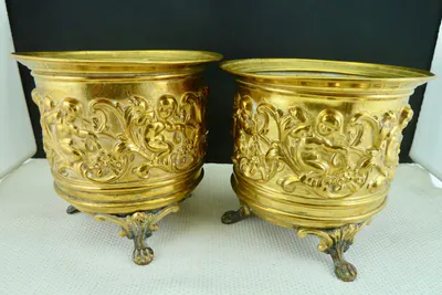 2 Übertöpfe um 1880 Messing