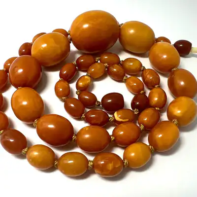 Antike Butterscotch Bernstein Kette Art Deco 52g 73cm Baltic Amber Rarität
