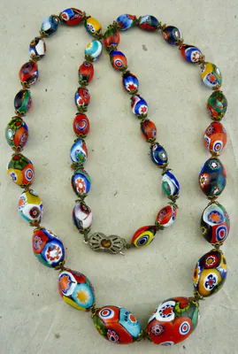 BUNTE MURANO , VENEZIANISCHE MILLEFIORI GLASPERLEN HALSKETTE ITALIEN