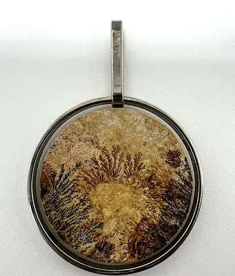 Dendriten Anhänger Altmühltal Stein Fossil Look Edelstahl Pendant Vintage Stone