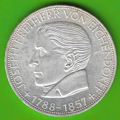 Münze Silber BRD 5 Deutsche Mark 1957 J Eichendorff besser als vz nswleipzig