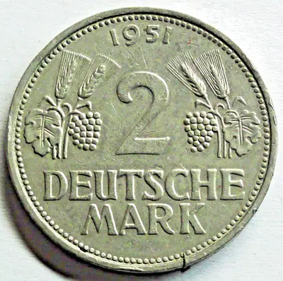 2 Deutsche Mark 1951 F (selten) - Adler wie 1 DM Patina!! f vz/near xf, Kapsel