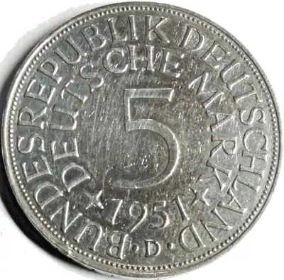 5,- DM - 1951 D SILBER Heiermann /Silberadler ss-vz/vf- xf + Kapsel