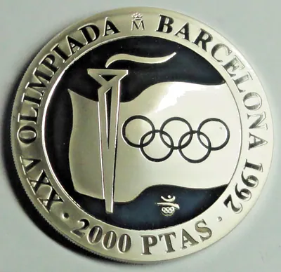 Spanien 2000 Pesetas 1991 Silber Olympiade in Barcelona FLAGGE PP/Proof Kapsel