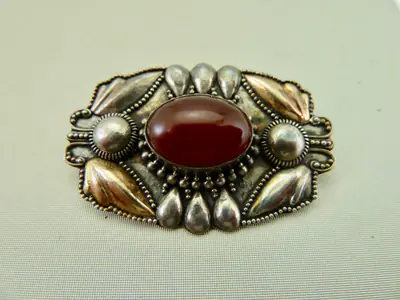 Brosche 925/- Silber und Gold Karneol
