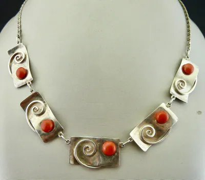 Collier 900 Silber Koralle signiert H.Z. (HERBERT ZEITNER)