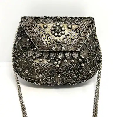 Vintage Filigrane Abendtasche Metalltasche Kettentasche Retro Ethno
