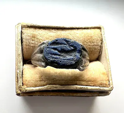 Roman Silver Ring 2nd–3rd Century AD Silber Blue Intaglio Knickschulter Antik