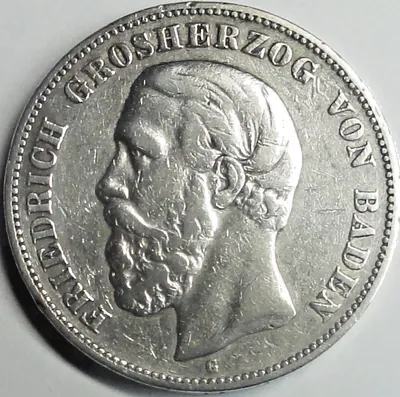 Kaiserreich 5 Mark 1875 G, Friedrich Großherzog Baden vz+/ xf+ mit Kapsel