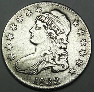 USA 50 Cent 1833 Silber -Freiheitsstatue- fast st/near unc +Kapsel