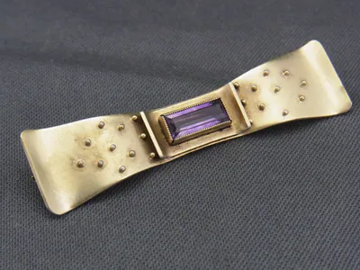 schöne alte Brosche 935/-Silber vergoldet Amethyst ca.20er Jahre signiert