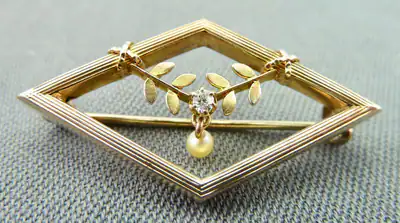 Brosche Gold 333/- 1920er Jahre Brillant und Perle
