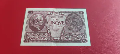* Italien 5 Lire Banknoten 1944 * (Alb.4)