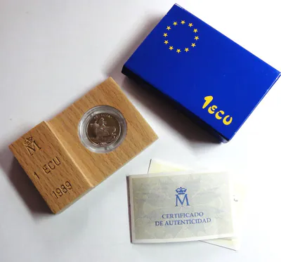 ESPAÑA 1 ECU 1989 Silber EUROPA PP/Proof- OVP mit Holzschatulle und Zertifikat