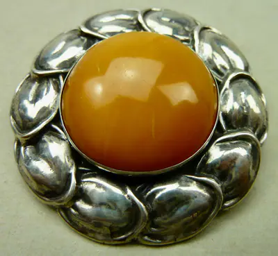 Brosche 800 Silber Bernstein Butterscotch antik um 1900 Jugendstil