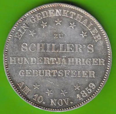 Münze Taler Frankfurt Gedenktaler 1859 Schiller in vz-st sehr hübsch nswleipzig