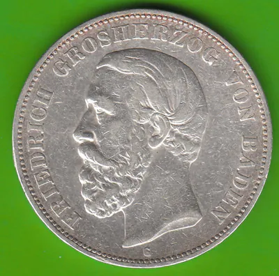 Münze Silber Baden 5 Mark 1875 mit normalem A in BADEN nswleipzig