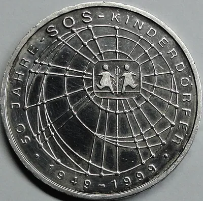 10 DM 1999 J SILBER-925‰ - 50 Jahre SOS-Kinderdörfer st/unc mit Kapsel