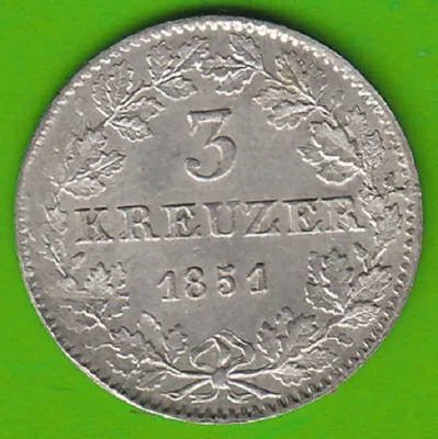 Münze Silber Frankfurt 3 Kreuzer 1851 besser als vz sehr hübsch nswleipzig