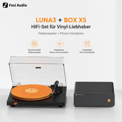 FOSI AUDIO Luna3 Plattenspieler HiFi Vinyl Turntable & Box X5 Phono Preamp Set