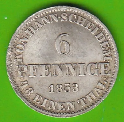 Münze Silber Hannover 6 Pfennige 1853 toll erhalten nswleipzig