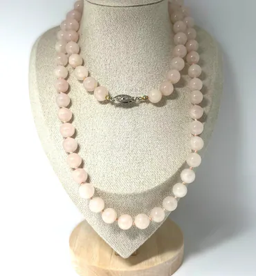 Art Deco Rosenquarz Kette 85 cm Opernkette Edelstein Perlen Antik