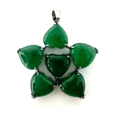 Jade Anhänger Grün 6 Herzen 18KGP White Gold Plated Jadeite Heart Pendant